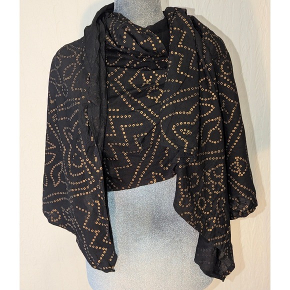 Unbranded Accessories - Black Gold Bandhani Geometric Scarf Wrap Ethnic Boho 44x25 Cotton Blend Light